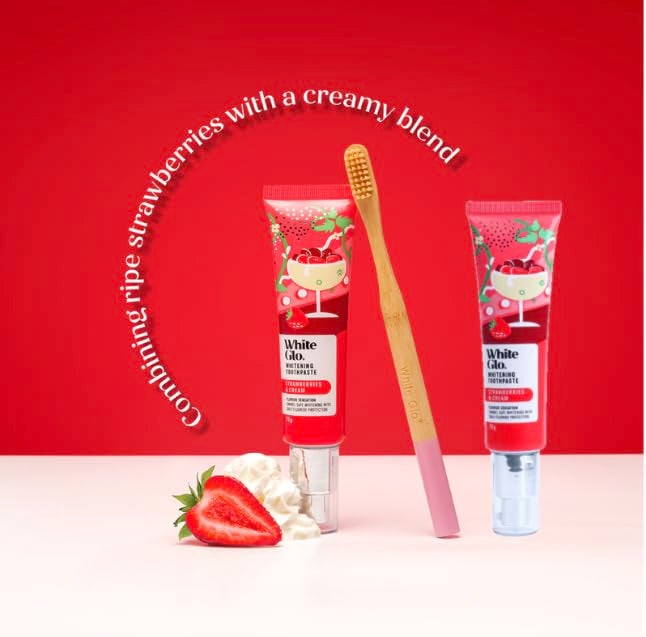 White Glo Strawberries & Cream Whitening Toothpaste 70g (Pack of 2) â€“ Gentle Teeth Whitening with Natural Strawberry Flavor â€“ Enamel Safe & Fluoride Protection for Daily Use
